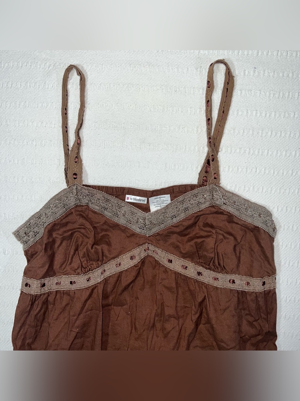 No Boundaries Y2K Babydoll Forest Fairy Top Womens M Brown Sequin Cotton - Picture 4 of 10